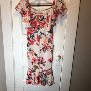 Vijo Pink and white  Floral Off the Shoulder Dress